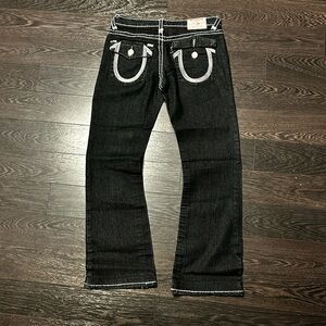 True Religion Black Bootcut Jeans with White Contrast Stitching